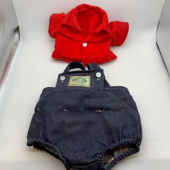 Vintage 1983 Cabbage Patch Kids Retro Denim Overalls with Red Shirt Outfit - Picture 10 of 16
